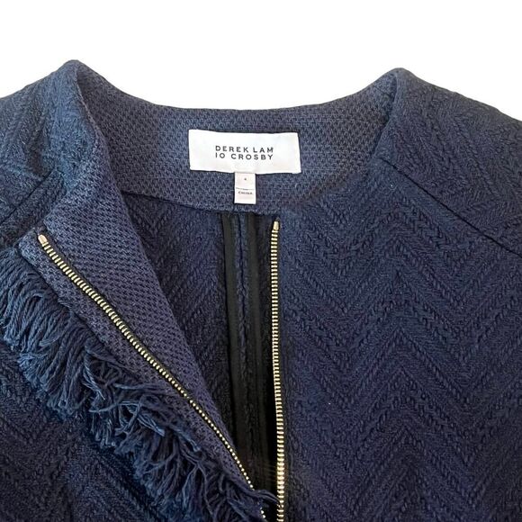 Derek Lam 10 Crosby Short Fringe Detail Cropped Jacket Blazer Navy Blue Sz 4 - Picture 5 of 9
